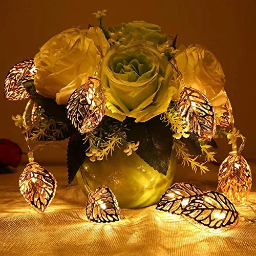 Mikha 16LED Leaves Fairy Decorative String Lights for Indoor, Outdoor Gardens Homes Diwali Wedding Christmas Party Lighting Decoration