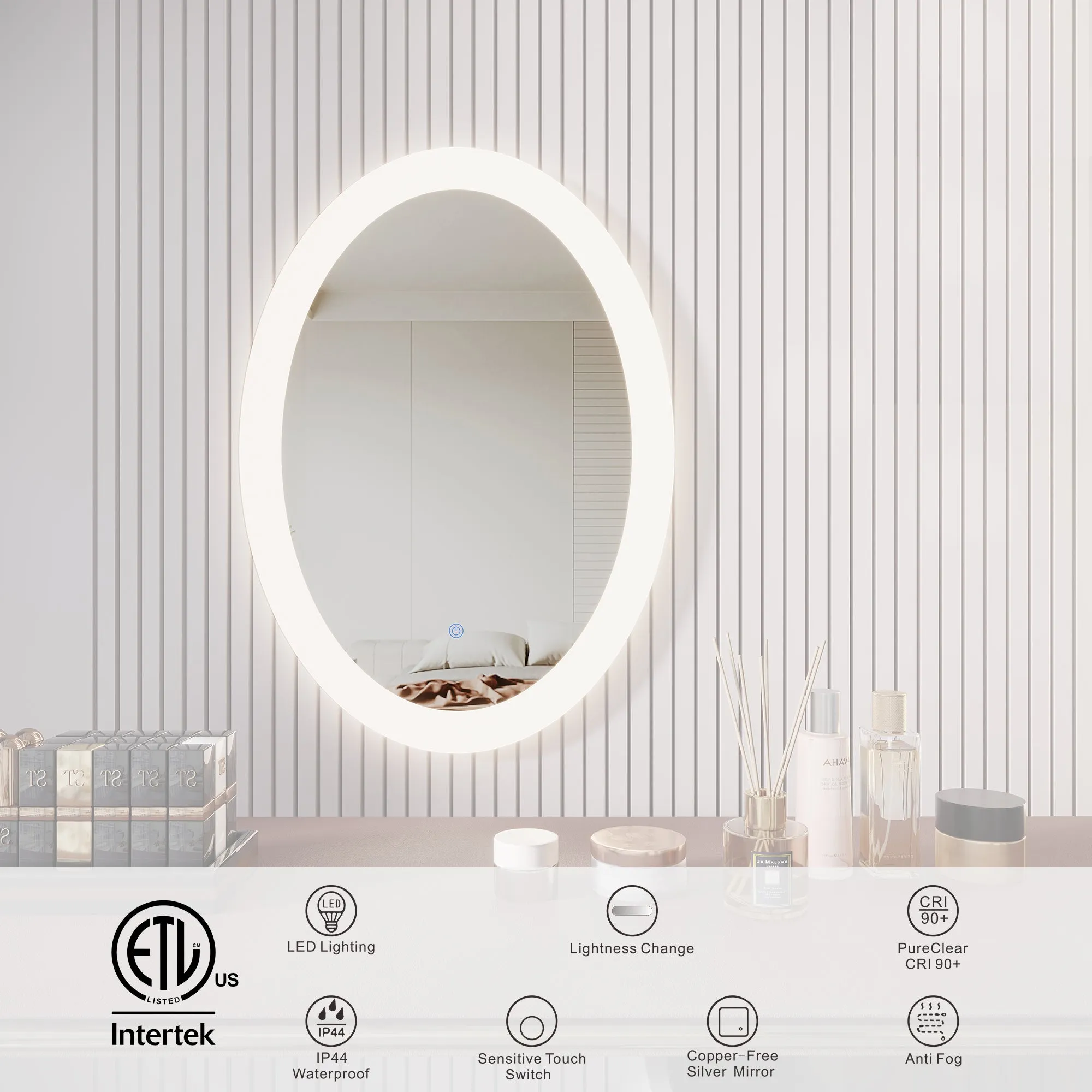 MIRPLUS 20''×28'' Oval LED Bathroom Mirror Backlit Anti-fog Dimmable