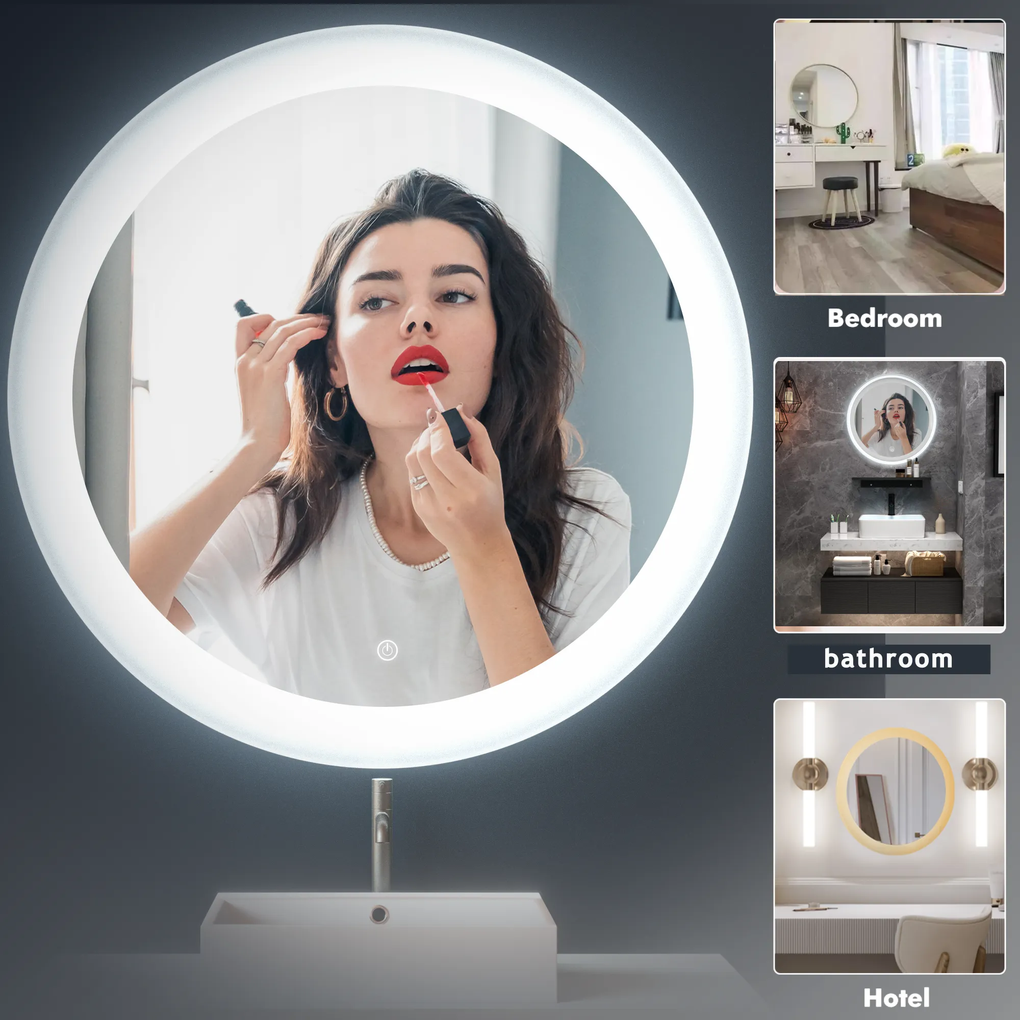 MIRPLUS 24'' Round LED Bathroom Mirror backlit Anti-fog Frosted glass edges