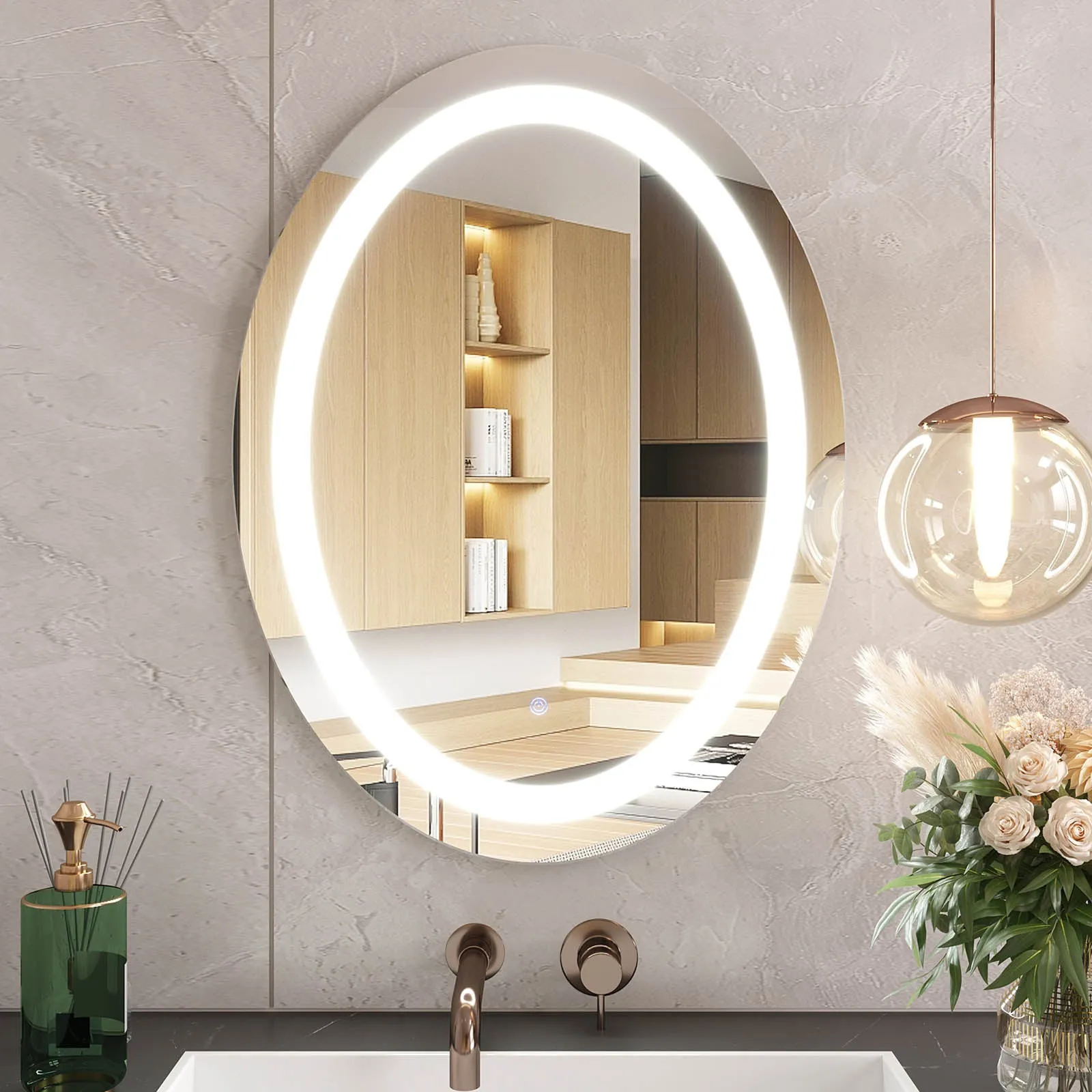 MIRPLUS 24''×32'' Oval Lighted Bathroom Mirror Anti-fog Dimmable Mirror