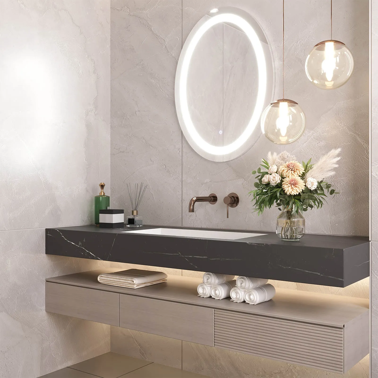 MIRPLUS 24''×32'' Oval Lighted Bathroom Mirror Anti-fog Dimmable Mirror