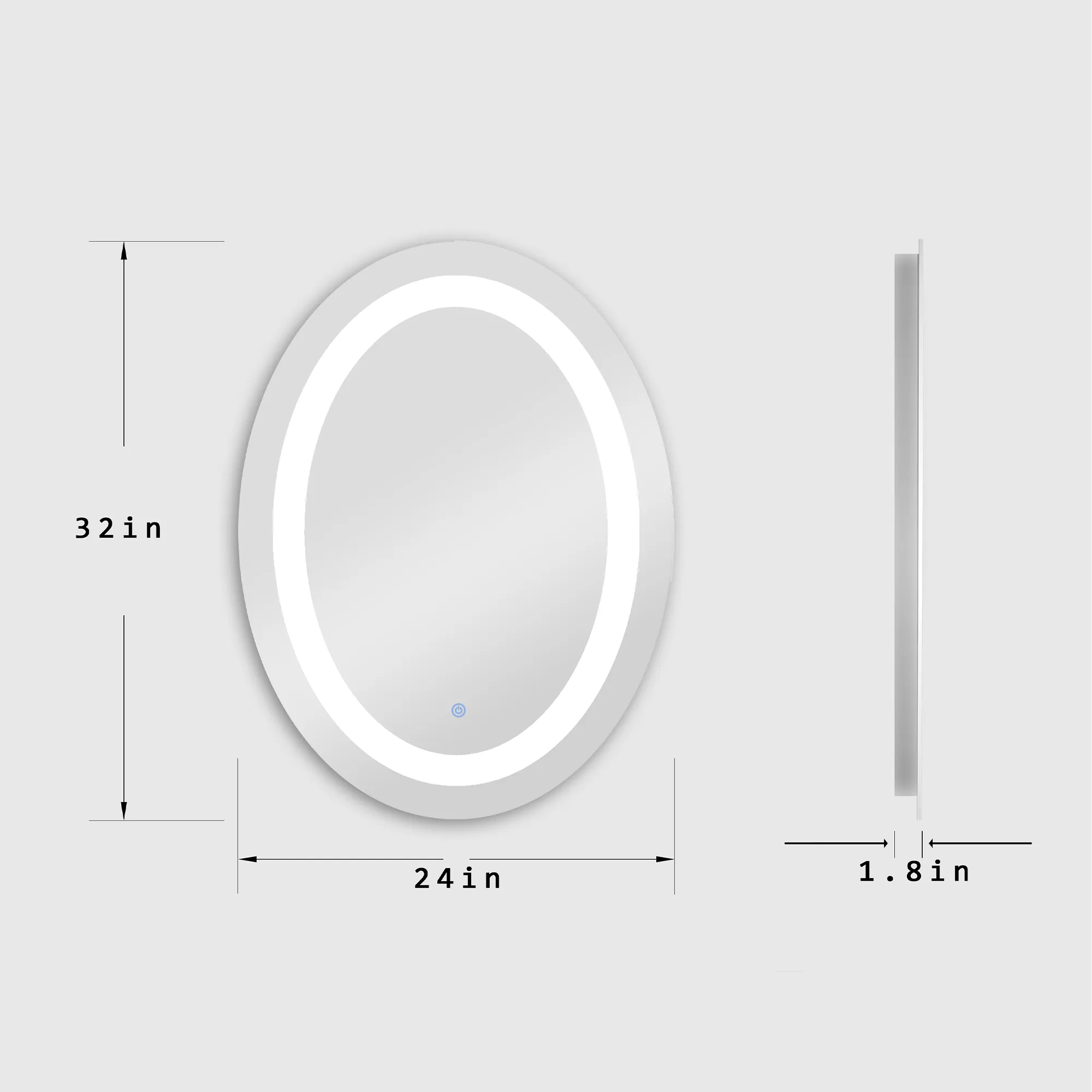 MIRPLUS 24''×32'' Oval Lighted Bathroom Mirror Anti-fog Dimmable Mirror