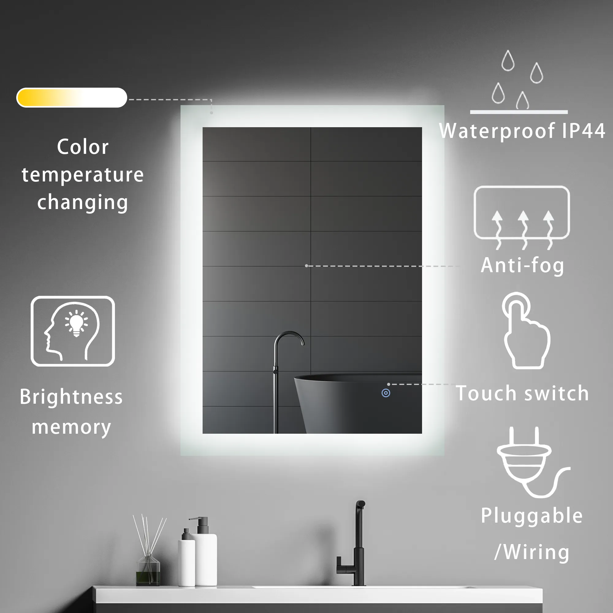 MIRPLUS 24''×32'' Rectangular LED Bathroom Mirror backlit (Horizontal & Vertical)