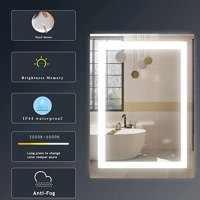 MIRPLUS 24''×32'' Rectangular Lighted Bathroom Mirror (Horizontal & Vertical)