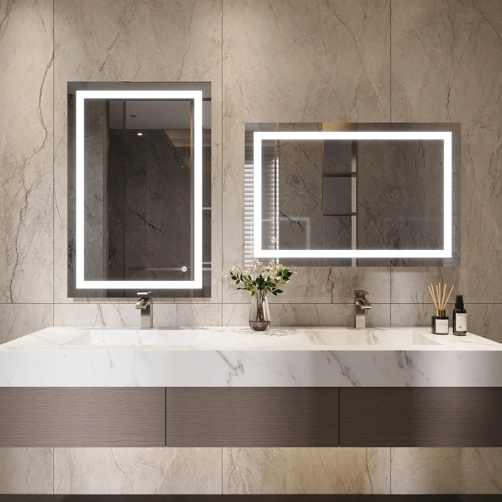 MIRPLUS 24''×32'' Rectangular Lighted Bathroom Mirror (Horizontal & Vertical)