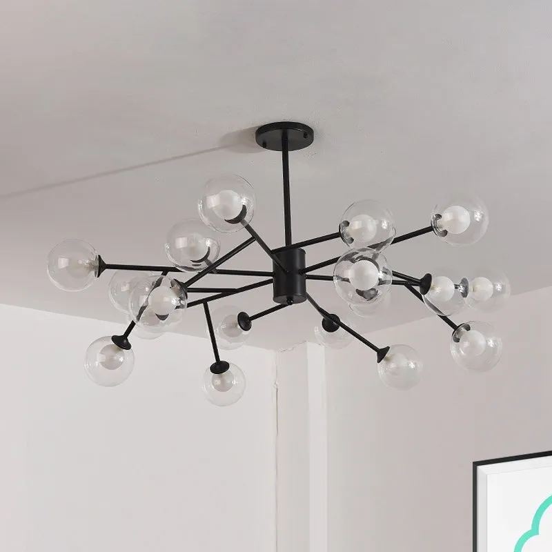 Modern 12/15/18-Light Chandelier with Clear Glass Shade and Black/Gold Ball Ceiling Pendant Lamp