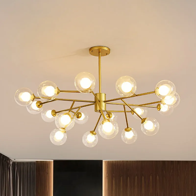 Modern 12/15/18-Light Chandelier with Clear Glass Shade and Black/Gold Ball Ceiling Pendant Lamp