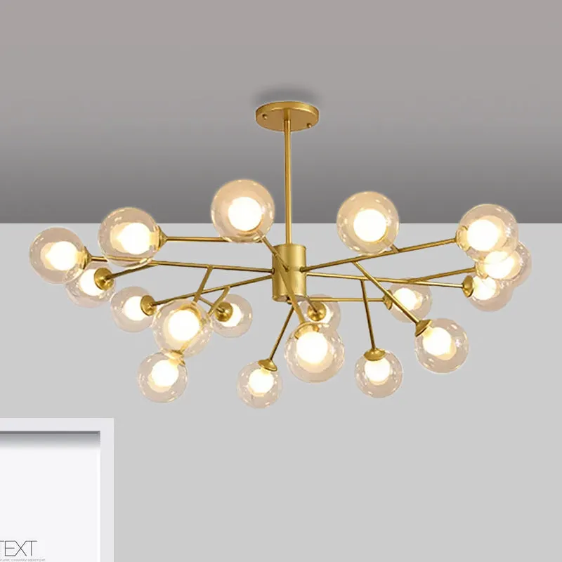 Modern 12/15/18-Light Chandelier with Clear Glass Shade and Black/Gold Ball Ceiling Pendant Lamp