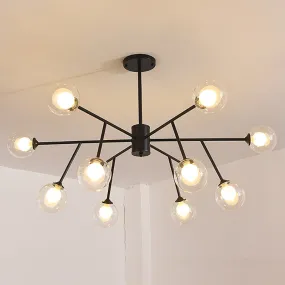Modern 12/15/18-Light Chandelier with Clear Glass Shade and Black/Gold Ball Ceiling Pendant Lamp