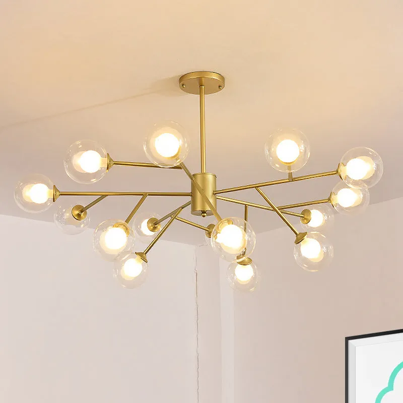 Modern 12/15/18-Light Chandelier with Clear Glass Shade and Black/Gold Ball Ceiling Pendant Lamp