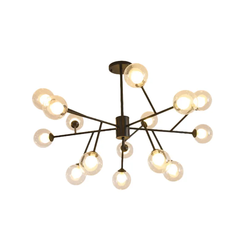 Modern 12/15/18-Light Chandelier with Clear Glass Shade and Black/Gold Ball Ceiling Pendant Lamp