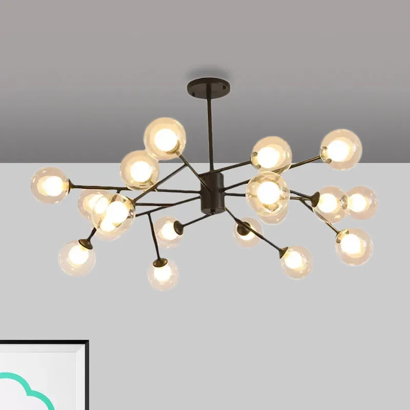 Modern 12/15/18-Light Chandelier with Clear Glass Shade and Black/Gold Ball Ceiling Pendant Lamp