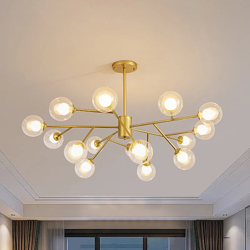 Modern 12/15/18-Light Chandelier with Clear Glass Shade and Black/Gold Ball Ceiling Pendant Lamp
