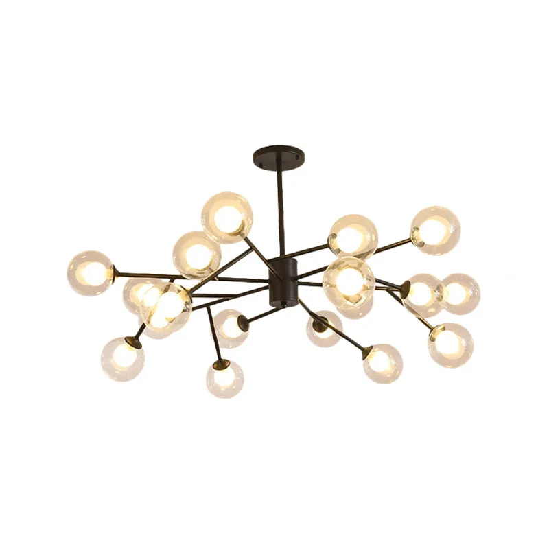 Modern 12/15/18-Light Chandelier with Clear Glass Shade and Black/Gold Ball Ceiling Pendant Lamp
