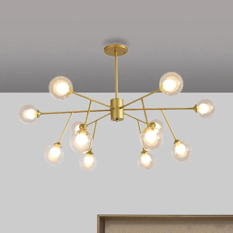 Modern 12/15/18-Light Chandelier with Clear Glass Shade and Black/Gold Ball Ceiling Pendant Lamp