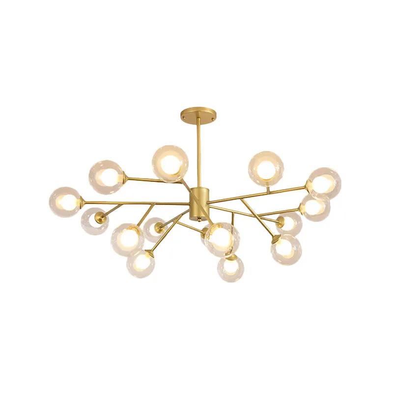 Modern 12/15/18-Light Chandelier with Clear Glass Shade and Black/Gold Ball Ceiling Pendant Lamp