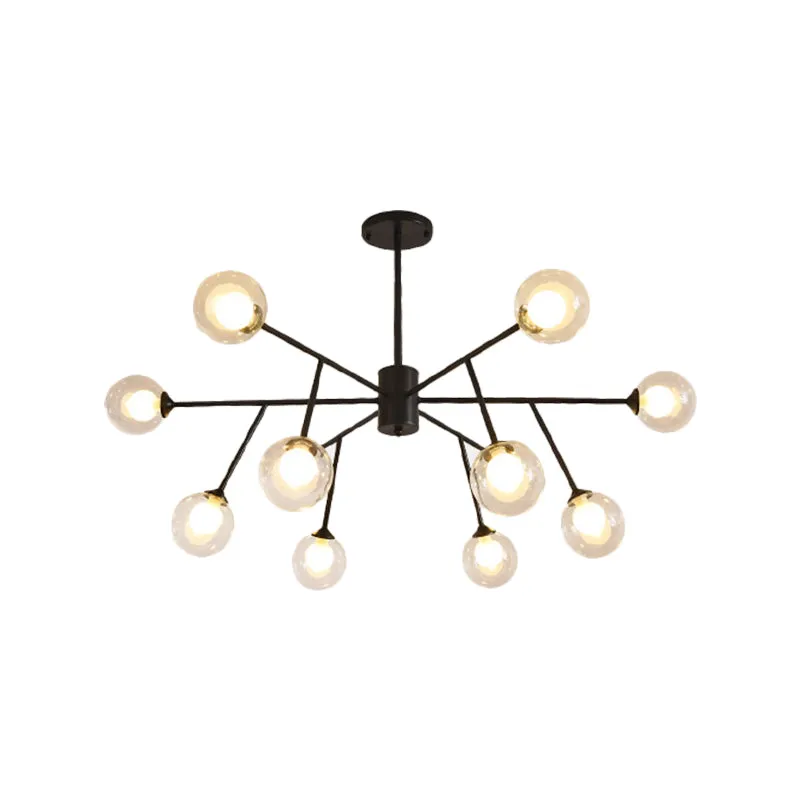 Modern 12/15/18-Light Chandelier with Clear Glass Shade and Black/Gold Ball Ceiling Pendant Lamp