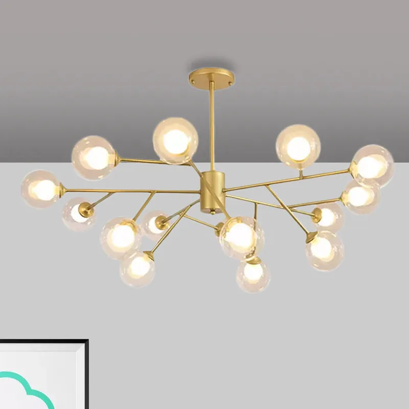 Modern 12/15/18-Light Chandelier with Clear Glass Shade and Black/Gold Ball Ceiling Pendant Lamp