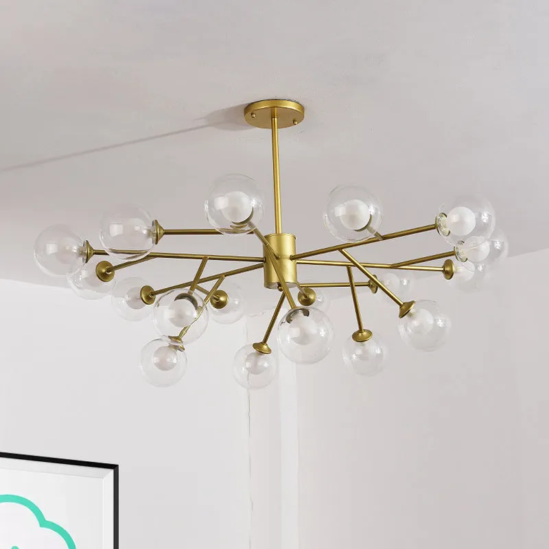 Modern 12/15/18-Light Chandelier with Clear Glass Shade and Black/Gold Ball Ceiling Pendant Lamp