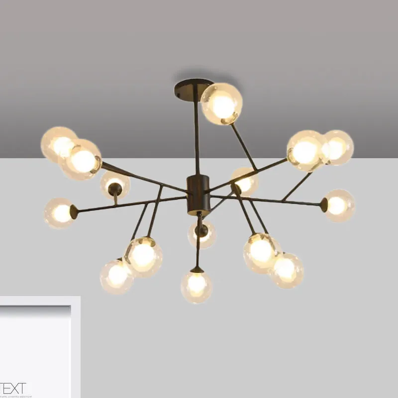Modern 12/15/18-Light Chandelier with Clear Glass Shade and Black/Gold Ball Ceiling Pendant Lamp