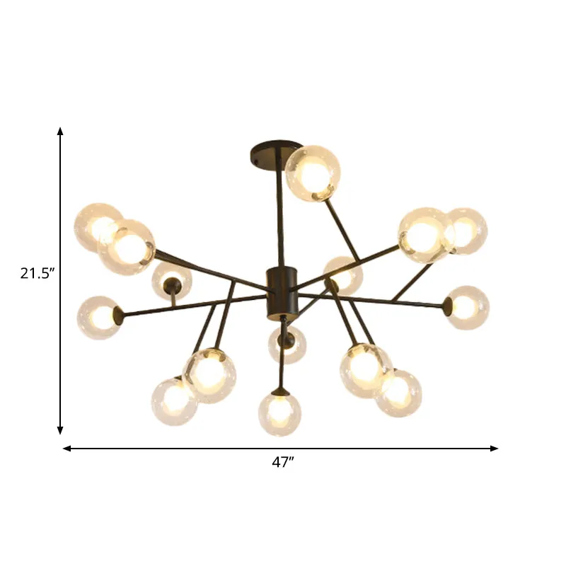 Modern 12/15/18-Light Chandelier with Clear Glass Shade and Black/Gold Ball Ceiling Pendant Lamp