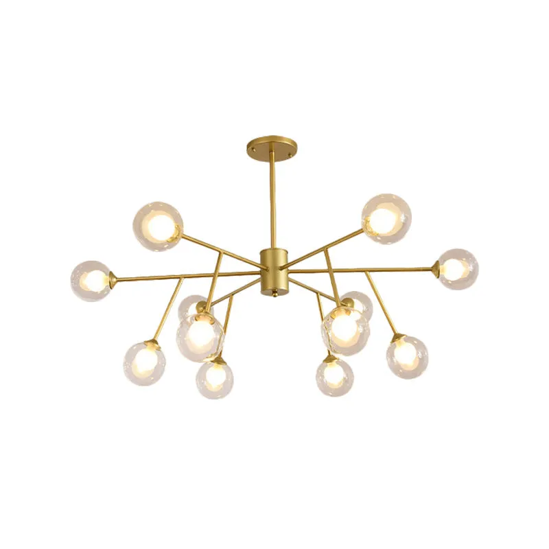 Modern 12/15/18-Light Chandelier with Clear Glass Shade and Black/Gold Ball Ceiling Pendant Lamp