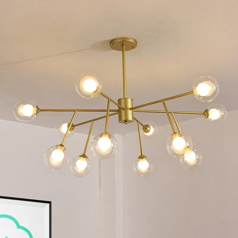 Modern 12/15/18-Light Chandelier with Clear Glass Shade and Black/Gold Ball Ceiling Pendant Lamp