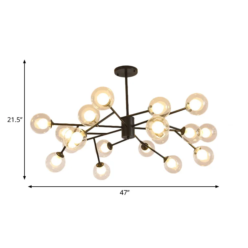 Modern 12/15/18-Light Chandelier with Clear Glass Shade and Black/Gold Ball Ceiling Pendant Lamp
