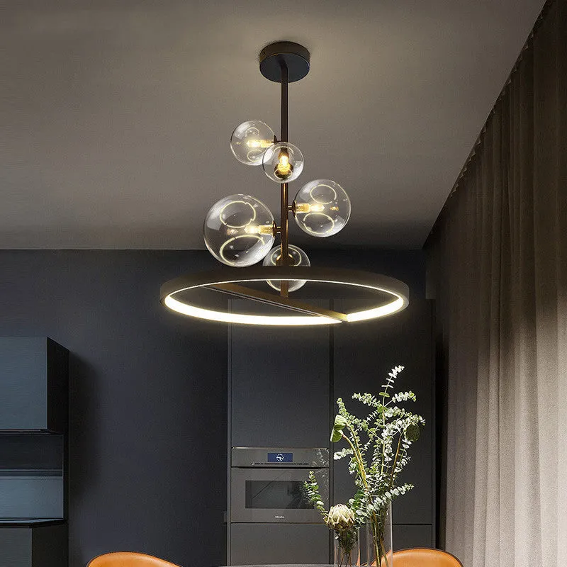Modern 5-Light Clear Glass Bubble Chandelier Pendant Light with Black Hanging Loop