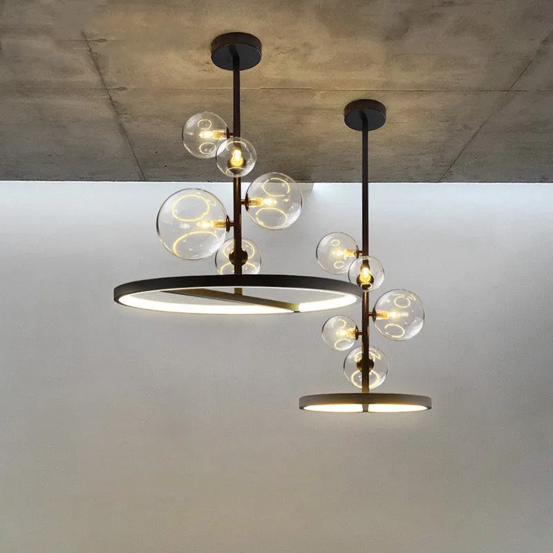 Modern 5-Light Clear Glass Bubble Chandelier Pendant Light with Black Hanging Loop