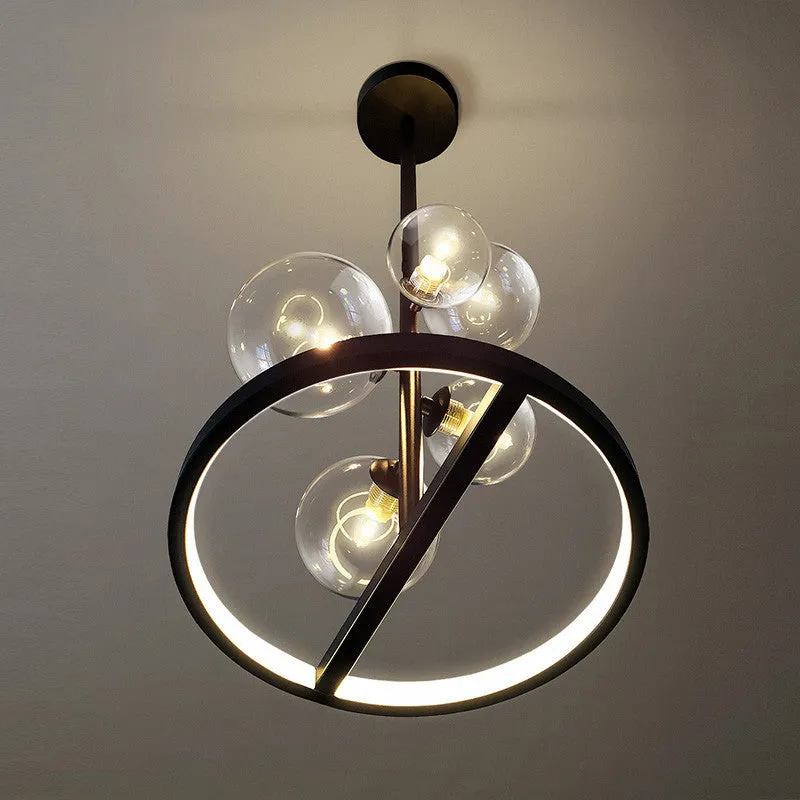 Modern 5-Light Clear Glass Bubble Chandelier Pendant Light with Black Hanging Loop