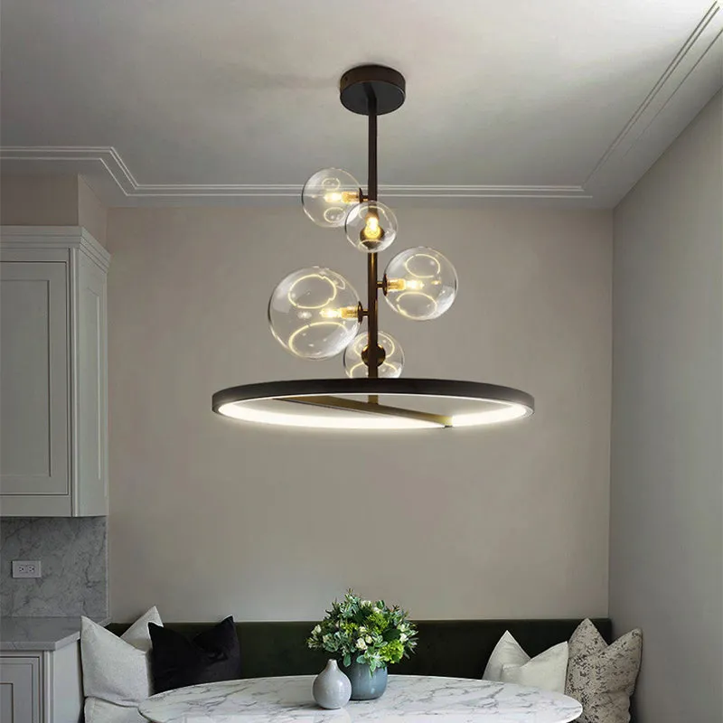 Modern 5-Light Clear Glass Bubble Chandelier Pendant Light with Black Hanging Loop