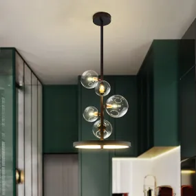 Modern 5-Light Clear Glass Bubble Chandelier Pendant Light with Black Hanging Loop
