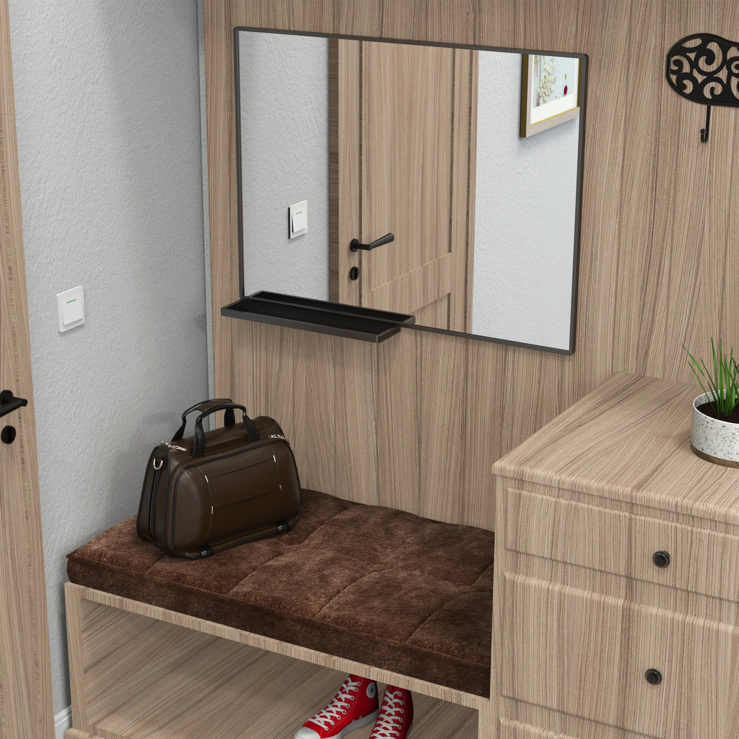 Modern Bathroom Mirror With Storage Shelf Rectangular Black Wall Mirrors for Bathroom Living Room Bedroom Hanging Mirror Aluminum Frame