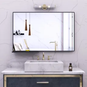 Modern Bathroom Mirror With Storage Shelf Rectangular Black Wall Mirrors for Bathroom Living Room Bedroom Hanging Mirror Aluminum Frame