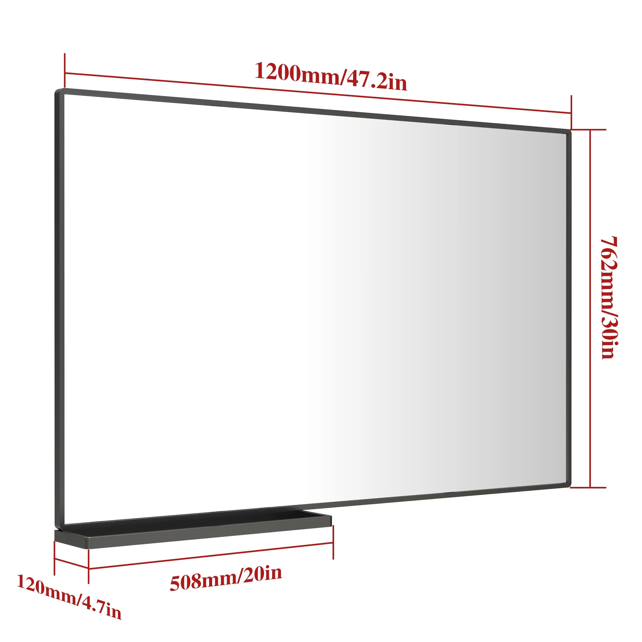 Modern Bathroom Mirror With Storage Shelf Rectangular Black Wall Mirrors for Bathroom Living Room Bedroom Hanging Mirror Aluminum Frame