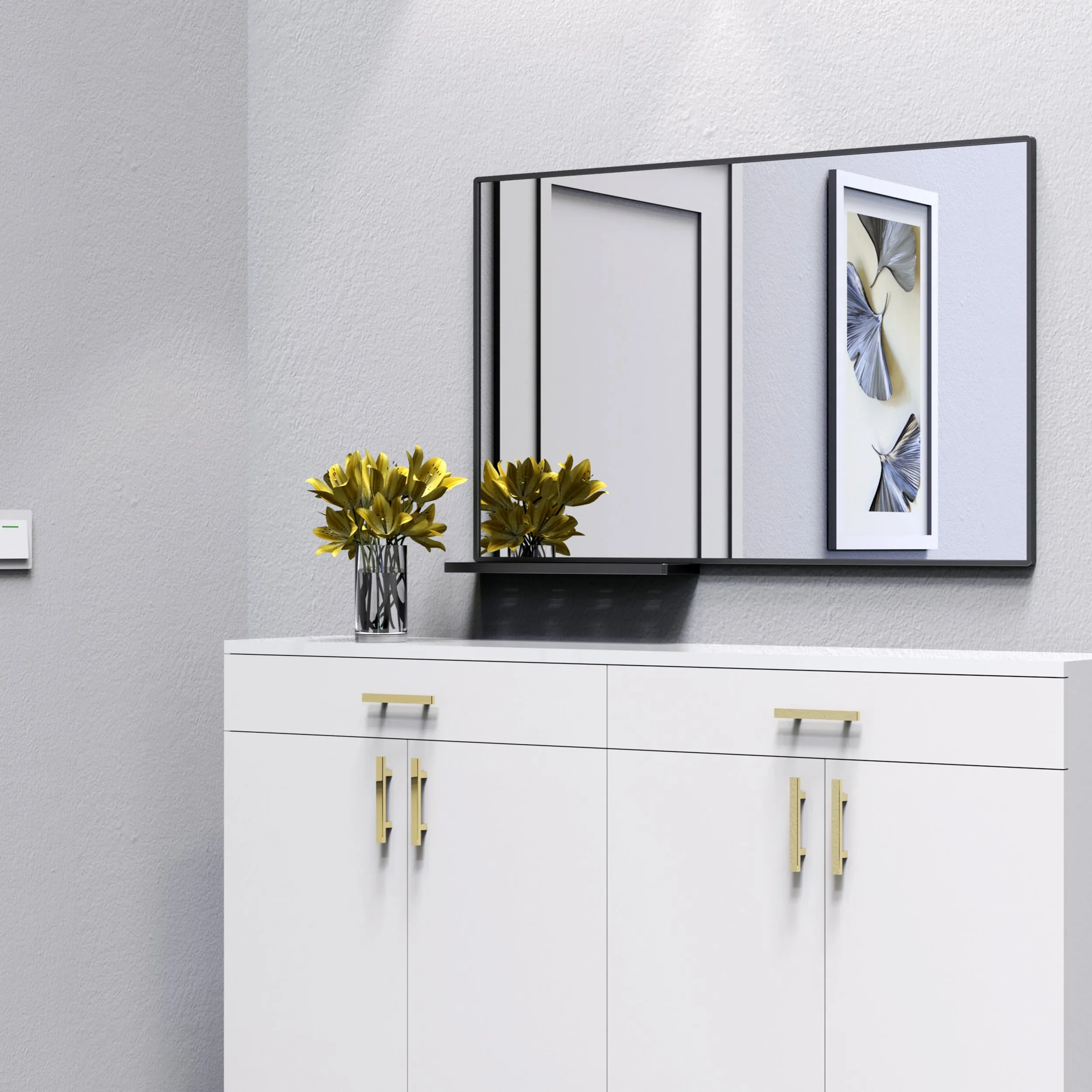 Modern Bathroom Mirror With Storage Shelf Rectangular Black Wall Mirrors for Bathroom Living Room Bedroom Hanging Mirror Aluminum Frame