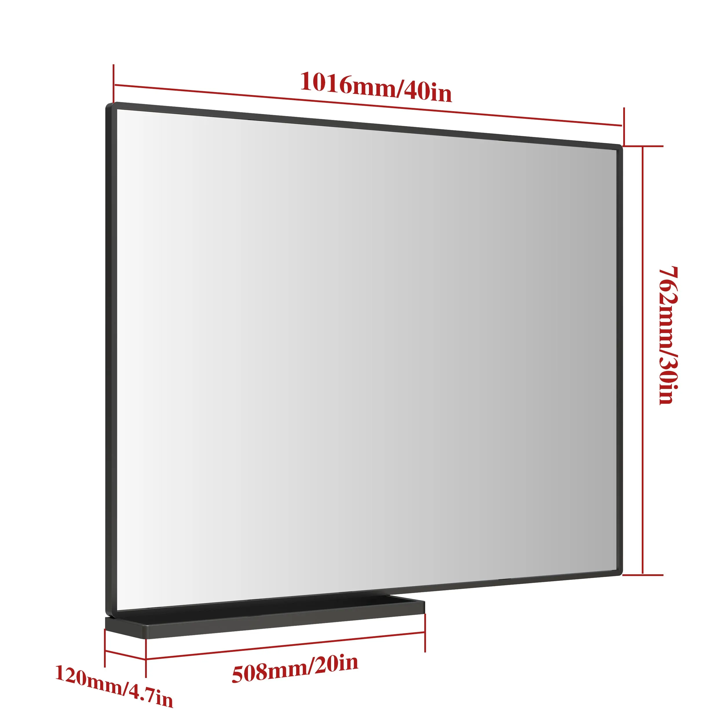 Modern Bathroom Mirror With Storage Shelf Rectangular Black Wall Mirrors for Bathroom Living Room Bedroom Hanging Mirror Aluminum Frame