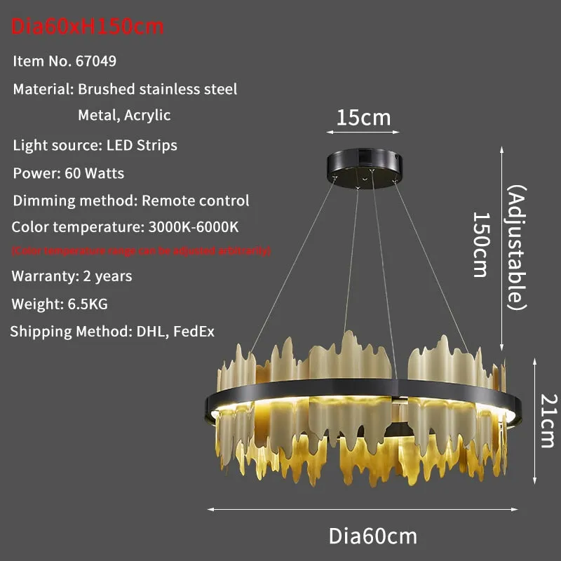 Modern Creative Circle LED with remote control Black/Gold Hanging Lamp