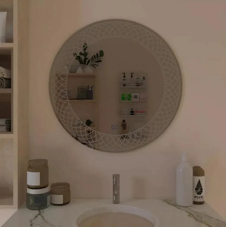 Modern Designed LED Round Bathroom Mirror with 3 in 1 Color Led Light 60cm x 60 cm