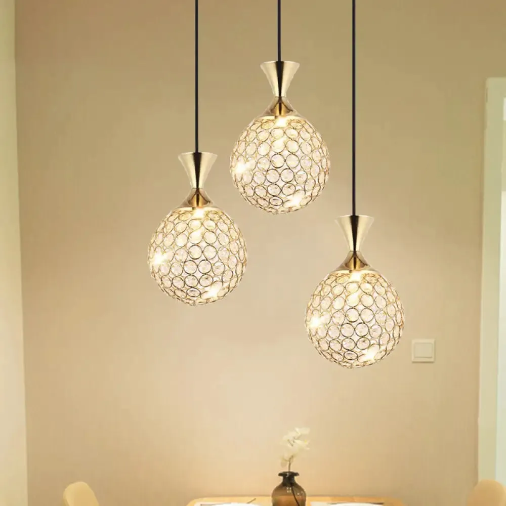 Modern Gold Crystal Cluster Pendant Light - Perfect for Dining Room - 3/5 Bulbs, Globe Design