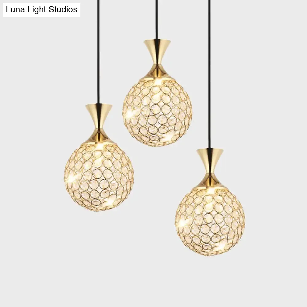 Modern Gold Crystal Cluster Pendant Light - Perfect for Dining Room - 3/5 Bulbs, Globe Design