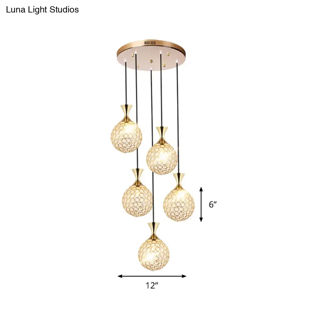 Modern Gold Crystal Cluster Pendant Light - Perfect for Dining Room - 3/5 Bulbs, Globe Design