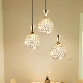 Modern Gold Crystal Cluster Pendant Light - Perfect for Dining Room - 3/5 Bulbs, Globe Design