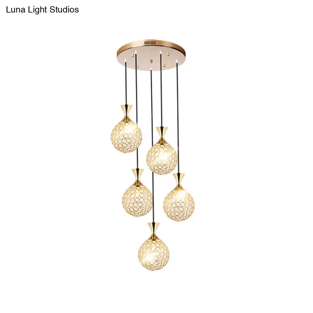 Modern Gold Crystal Cluster Pendant Light - Perfect for Dining Room - 3/5 Bulbs, Globe Design
