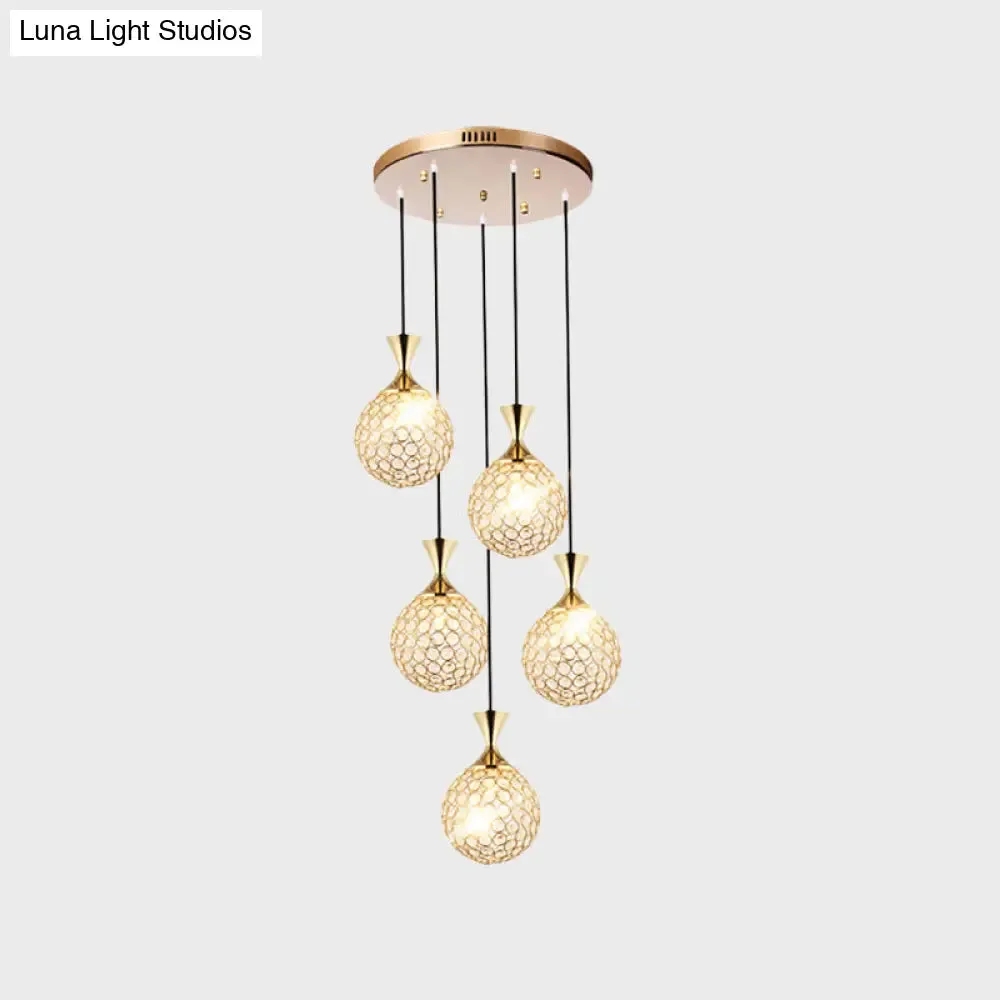 Modern Gold Crystal Cluster Pendant Light - Perfect for Dining Room - 3/5 Bulbs, Globe Design