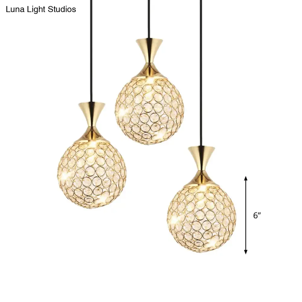 Modern Gold Crystal Cluster Pendant Light - Perfect for Dining Room - 3/5 Bulbs, Globe Design