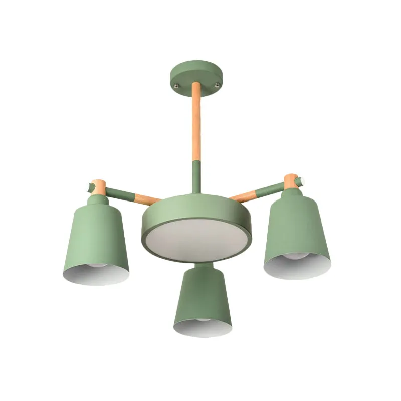Modern Metal Chandelier with Radial Design and 3/5 Bulbs - Grey/Green Barrel and Drum Pendant