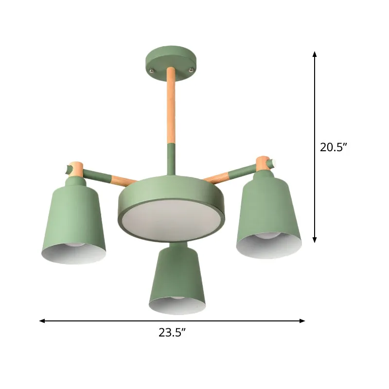 Modern Metal Chandelier with Radial Design and 3/5 Bulbs - Grey/Green Barrel and Drum Pendant