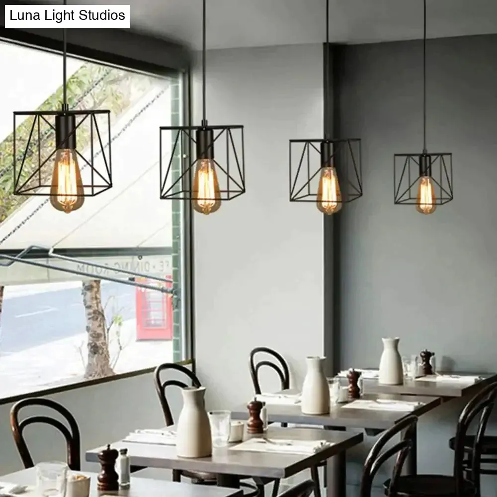 Modern Pendant Light Black Iron Hanging Cage Vintage E27Led Lamp Bulb Industrial Loft Retro Dining Room Restaurant Bar Counte